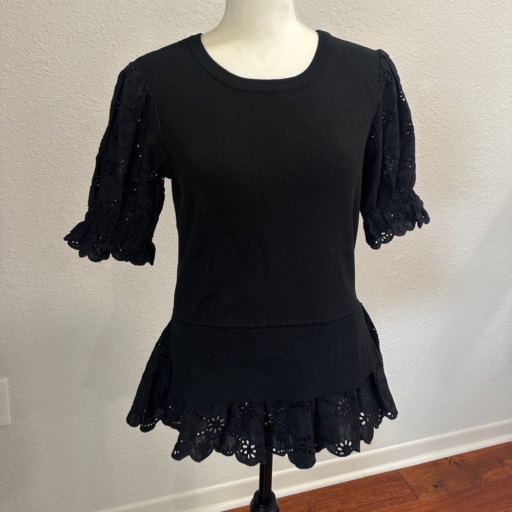 Anthropologie Black Eyelet Sleeve Blouse